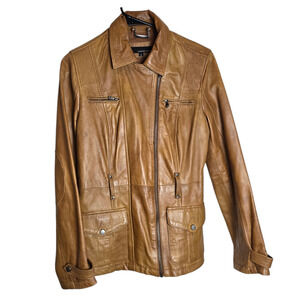 Wilsons Leather Women's Brown 100% Leather Biker Moto Zip Jacket Sz S